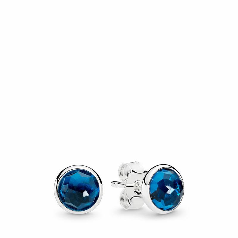 Pandora December Droplets Stud Earrings Ireland - Sterling Silver/Blue/Crystal - 289643LVS